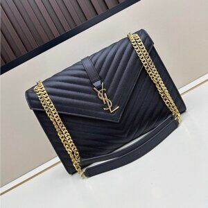 Yves Saint Laurent Black Quilted Leather Shoulder Bag with Gold Chain